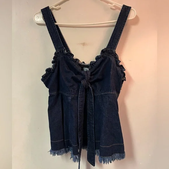 NEW MADEWELL x KAREN WALKER Raw Edge Denim Trianon Bow Top blue jean tank tie - Picture 4 of 6